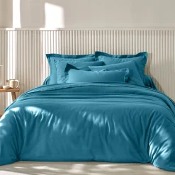 Effen Bedlinnen|Vlak Laken<Colombine Effen flanellen beddengoed pauwblauw