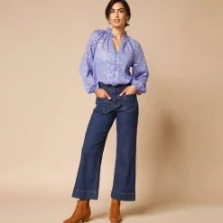 Feestoutfits Dames|Bloes En Tuniek<Blancheporte Effen hemd in voile, zilverkleurig opdruk iris