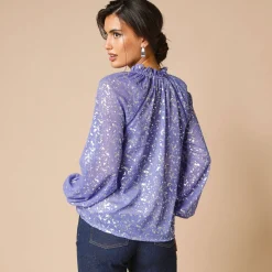 Feestoutfits Dames|Bloes En Tuniek<Blancheporte Effen hemd in voile, zilverkleurig opdruk iris