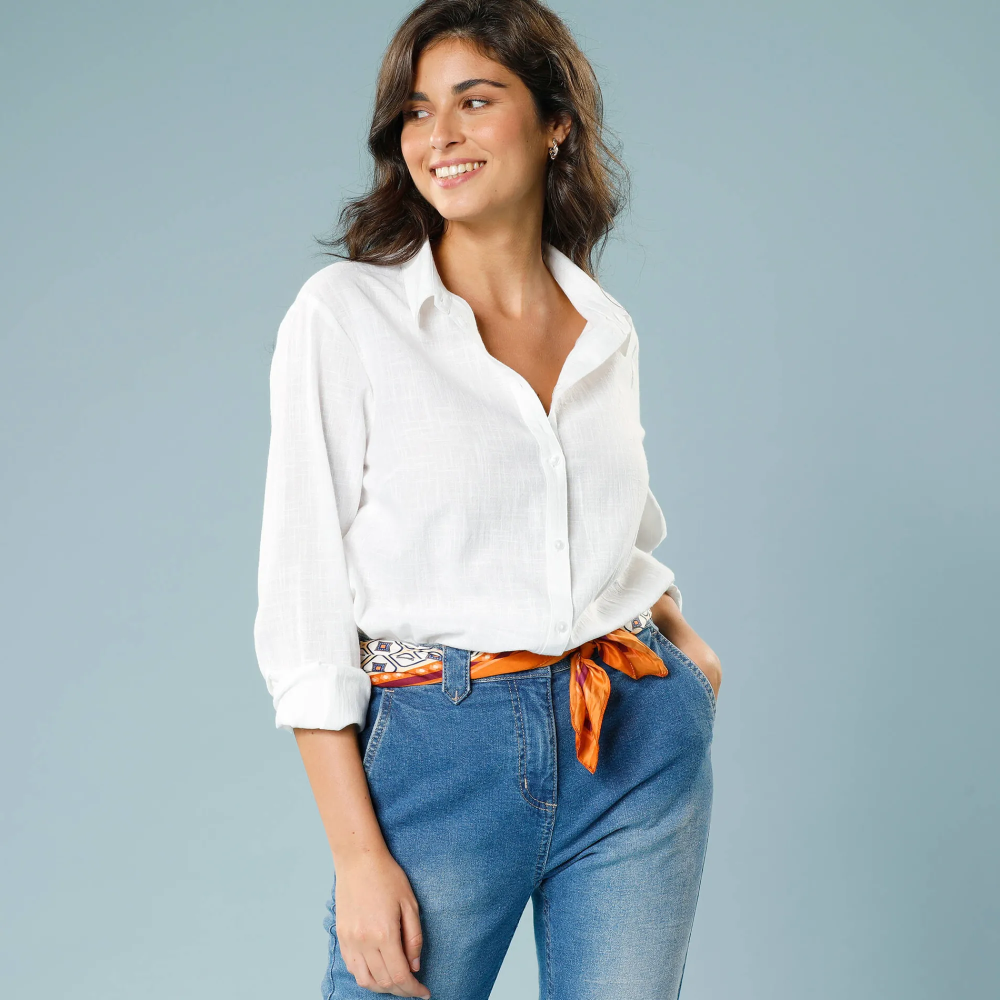 Bloes En Tuniek<Blancheporte Effen hemd met linneneffect, speciaal voor kleine lengtes wit