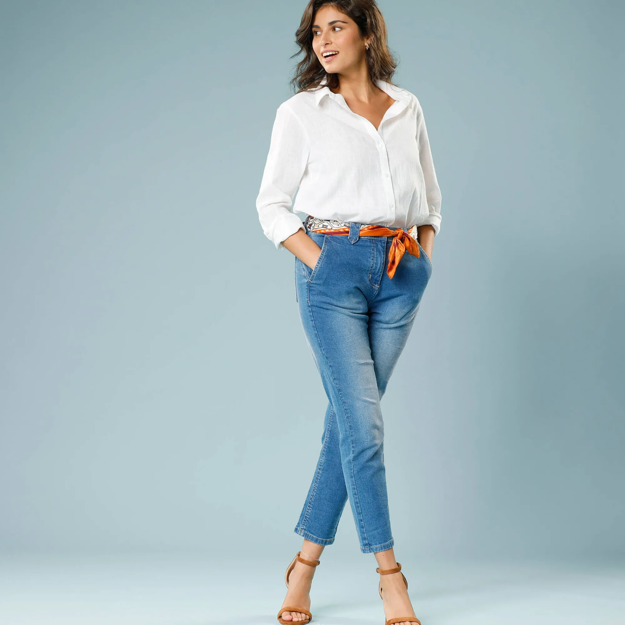 Bloes En Tuniek<Blancheporte Effen hemd met linneneffect, speciaal voor kleine lengtes wit