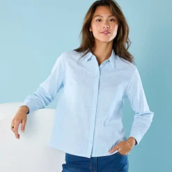 Bloes En Tuniek<Blancheporte Effen hemd met linneneffect, speciaal voor kleine lengtes hemelsblauw