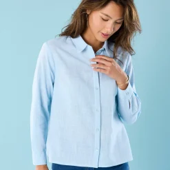 Bloes En Tuniek<Blancheporte Effen hemd met linneneffect, speciaal voor kleine lengtes hemelsblauw