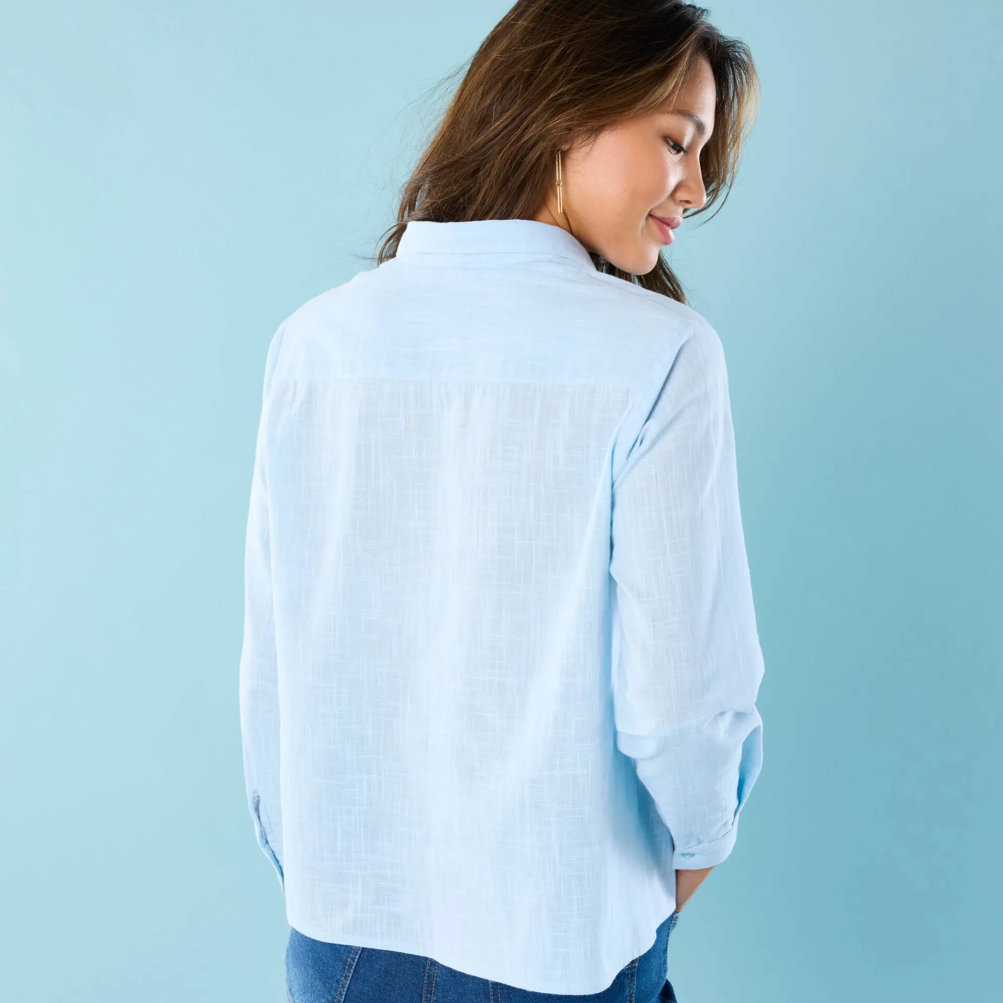 Bloes En Tuniek<Blancheporte Effen hemd met linneneffect, speciaal voor kleine lengtes hemelsblauw