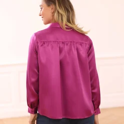 Feestoutfits Dames|Bloes En Tuniek<Blancheporte Effen hemd met ruim volume, satijn violine