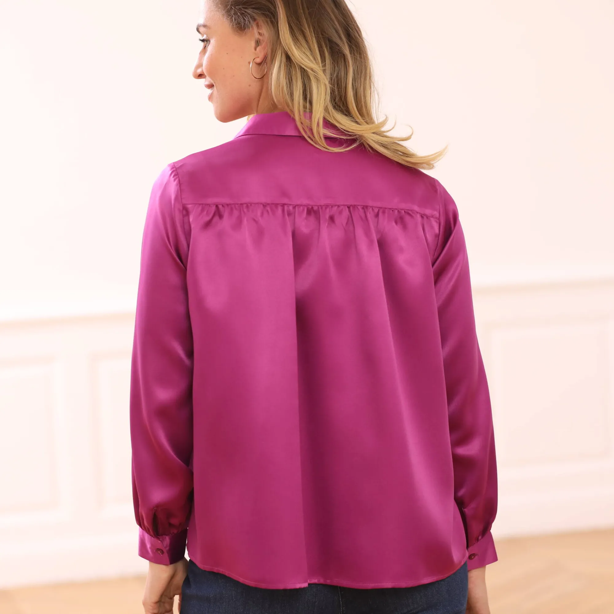 Feestoutfits Dames|Bloes En Tuniek<Blancheporte Effen hemd met ruim volume, satijn violine