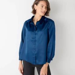 Feestoutfits Dames|Bloes En Tuniek<Blancheporte Effen hemd met ruim volume, satijn nachtblauw