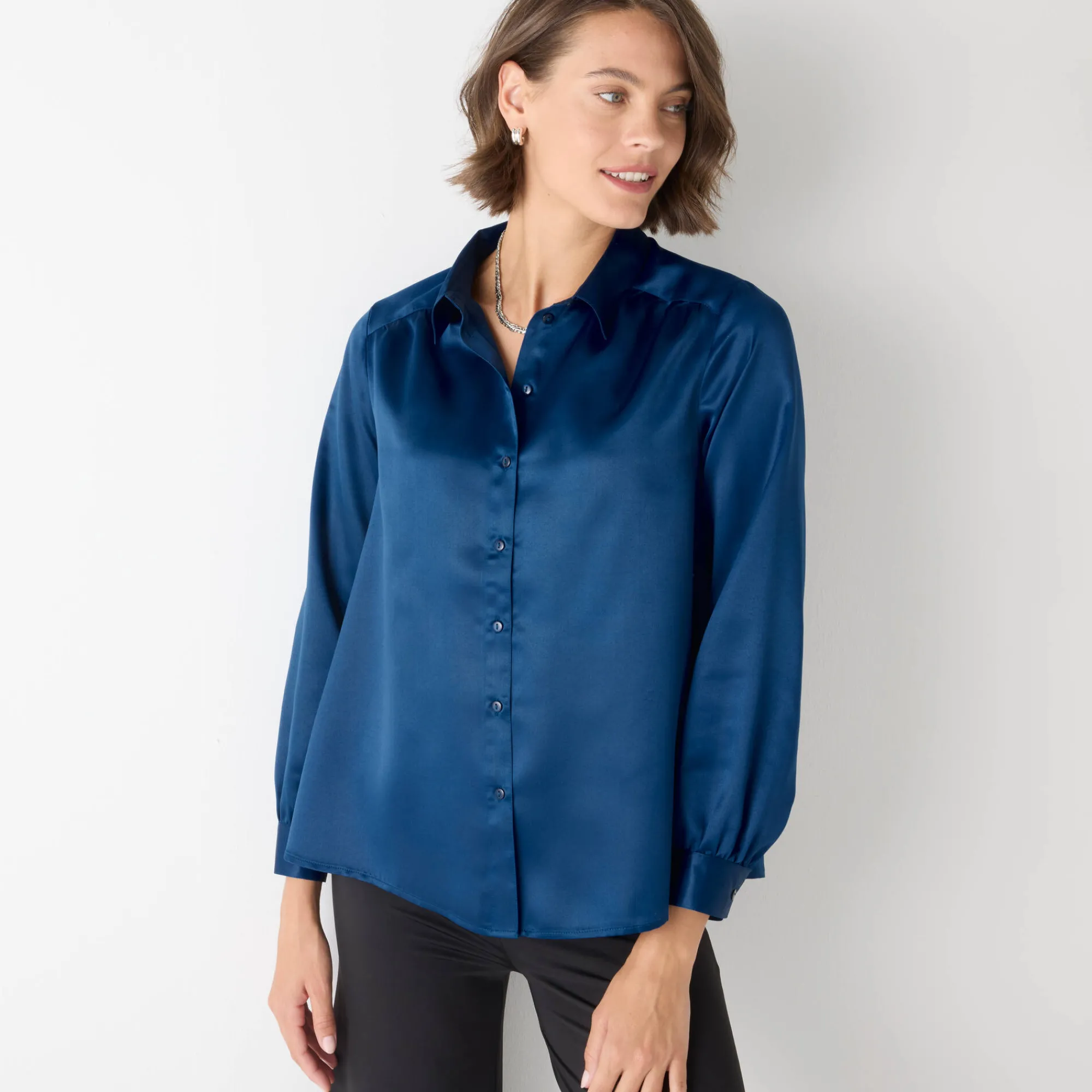 Feestoutfits Dames|Bloes En Tuniek<Blancheporte Effen hemd met ruim volume, satijn nachtblauw