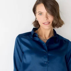 Feestoutfits Dames|Bloes En Tuniek<Blancheporte Effen hemd met ruim volume, satijn nachtblauw