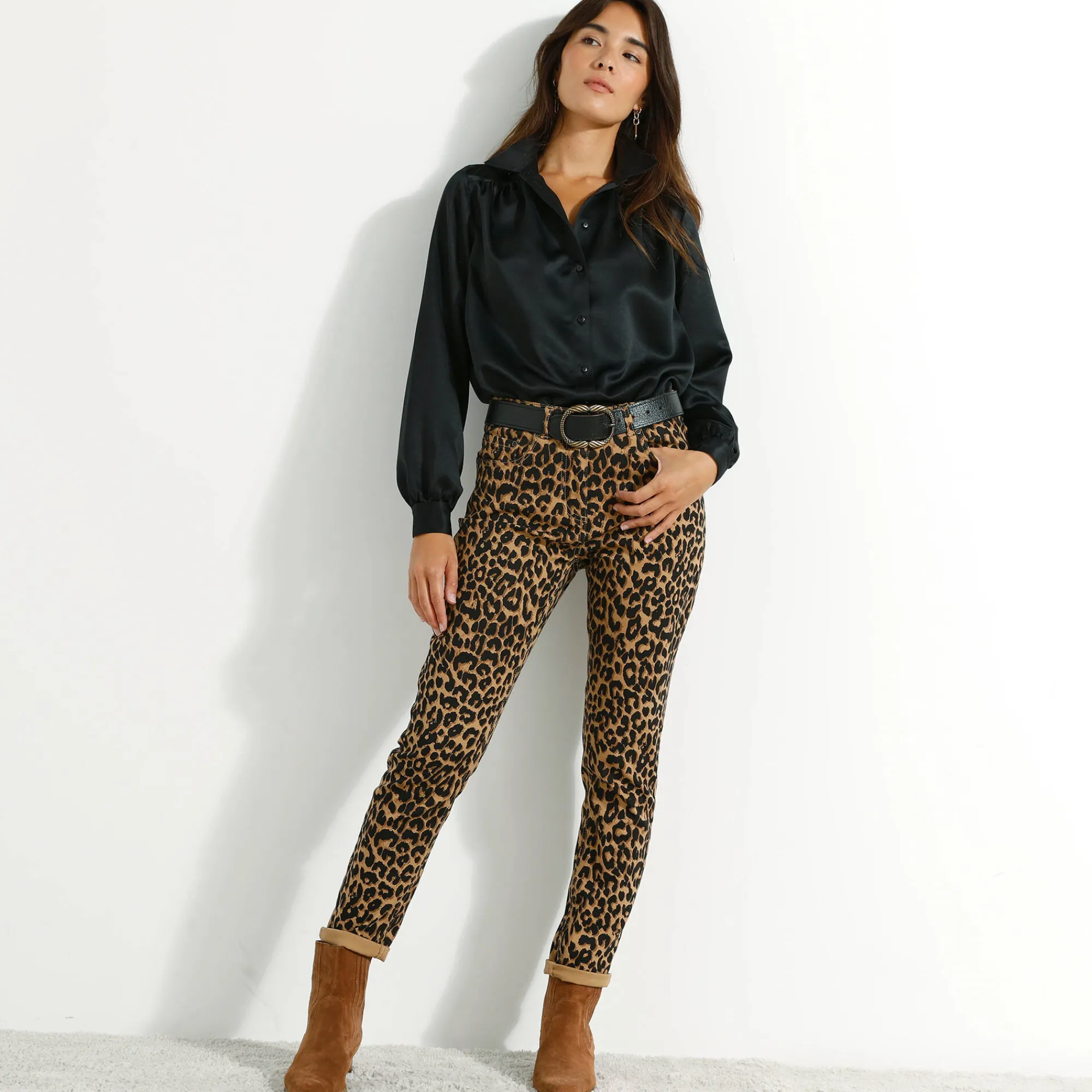 Feestoutfits Dames|Bloes En Tuniek<Blancheporte Effen hemd met ruim volume, satijn zwart