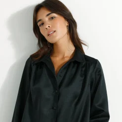 Feestoutfits Dames|Bloes En Tuniek<Blancheporte Effen hemd met ruim volume, satijn zwart