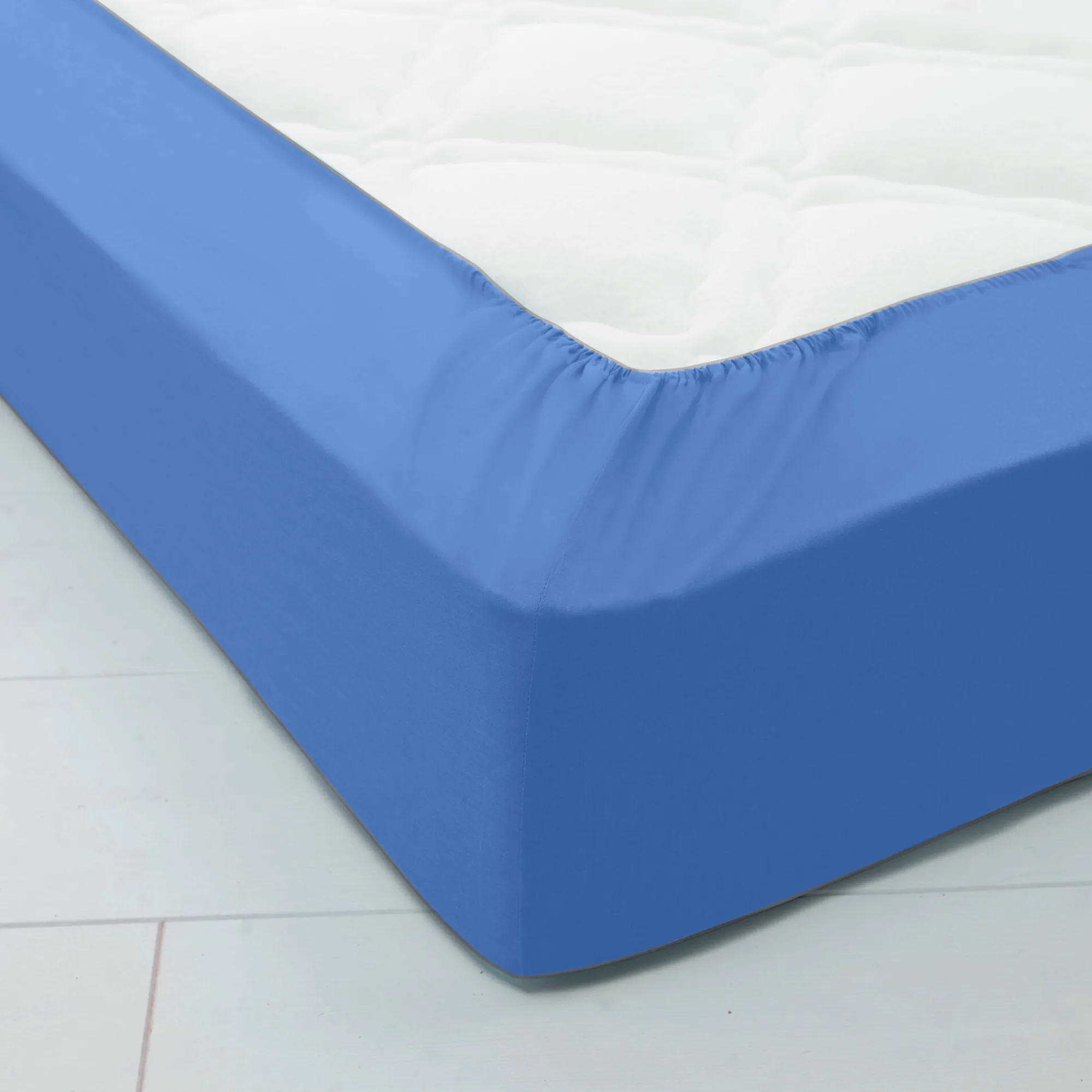 Hoeslaken<Colombine Effen hoeslaken in katoen, hoekdiepte 32 cm oceaanblauw