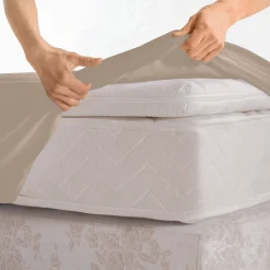 Hoeslaken<Blancheporte Effen hoeslaken in katoenbatist, hoeken van 40 cm grijsbeige
