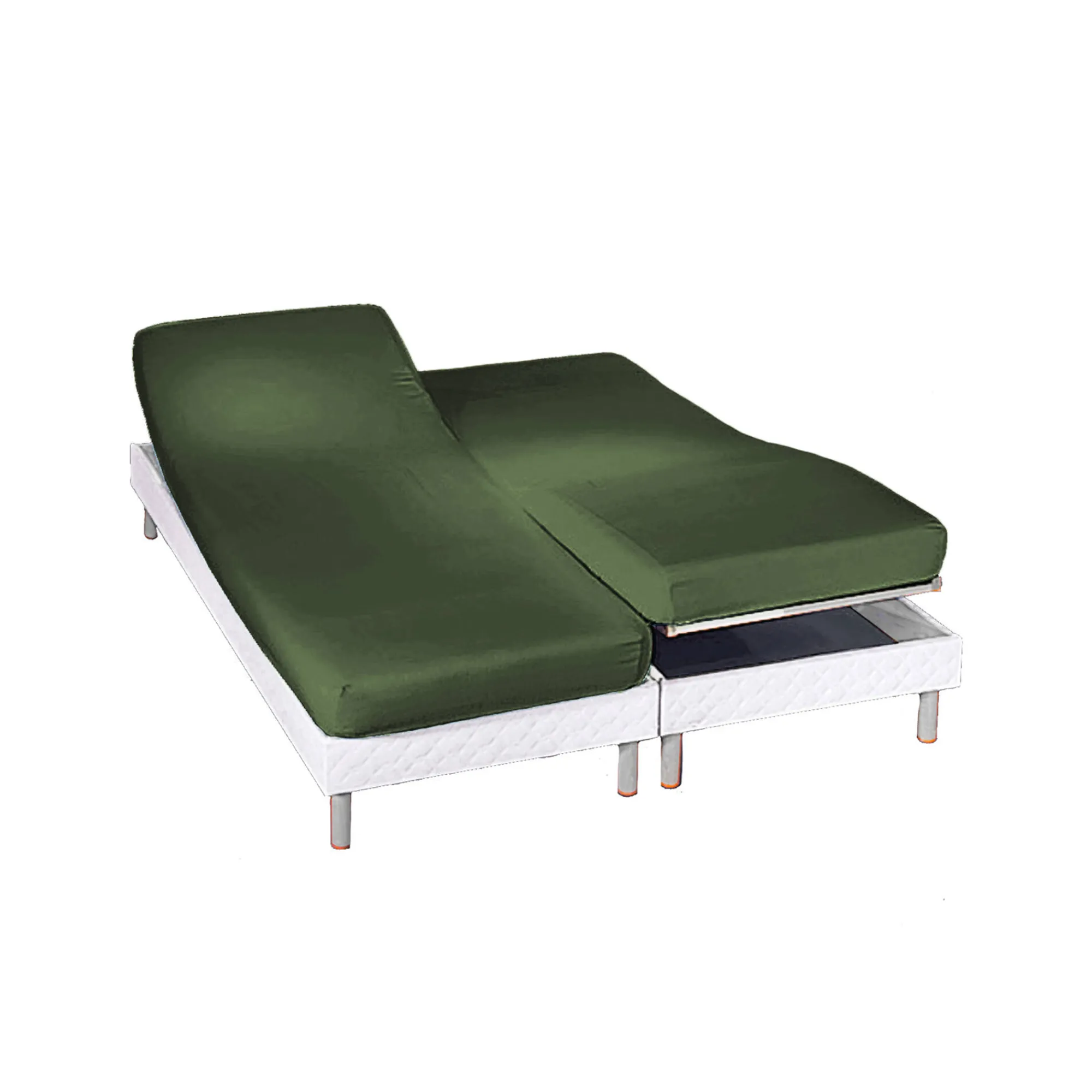 Hoeslaken<Colombine Effen hoeslaken in polyester-katoen voor gelede bedbodems, hoeken van 26 cm eucalyptus