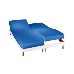 Hoeslaken<Colombine Effen hoeslaken in polyester-katoen voor gelede bedbodems, hoeken van 26 cm oceaanblauw
