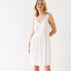 Jurk<Blancheporte Effen jurk in crepon en macramé wit