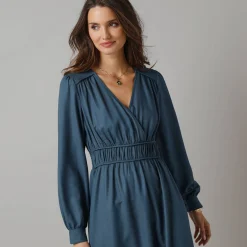 Jurk<Lora Zellini Effen jurk met lange mouwen, strookdetails blauwgrijs