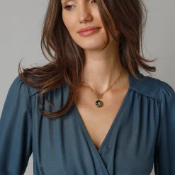 Jurk<Lora Zellini Effen jurk met lange mouwen, strookdetails blauwgrijs