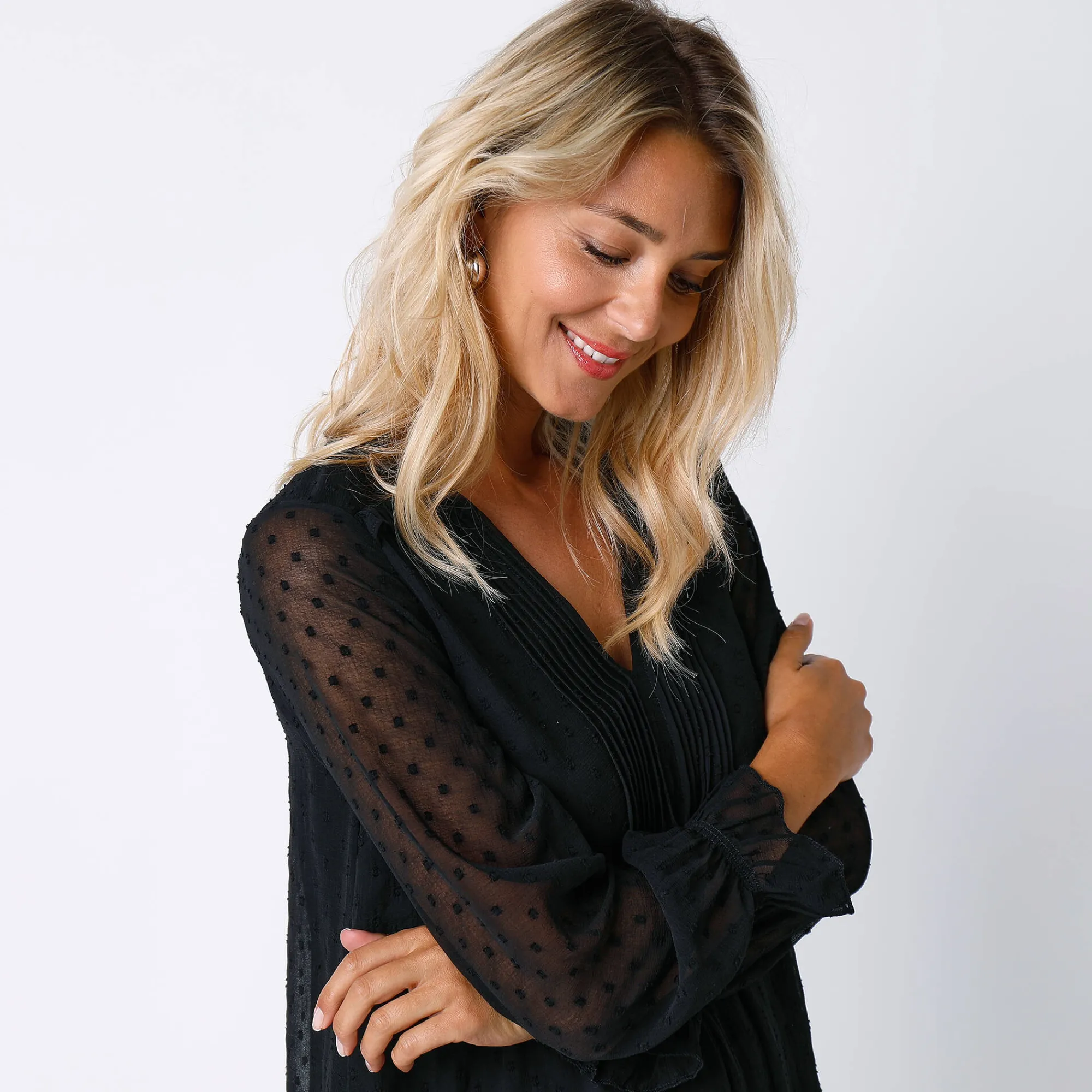 Feestoutfits Dames|Jurk<Blancheporte Effen jurk met plooitjes zwart