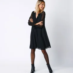 Feestoutfits Dames|Jurk<Blancheporte Effen jurk met plooitjes zwart