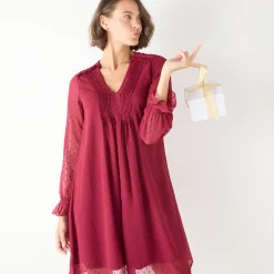 Feestoutfits Dames|Jurk<Blancheporte Effen jurk met plooitjes bordeaux