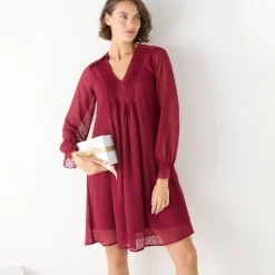 Feestoutfits Dames|Jurk<Blancheporte Effen jurk met plooitjes bordeaux