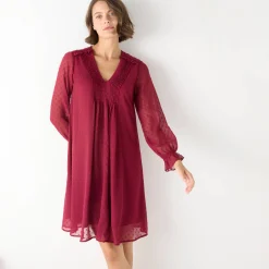 Feestoutfits Dames|Jurk<Blancheporte Effen jurk met plooitjes bordeaux