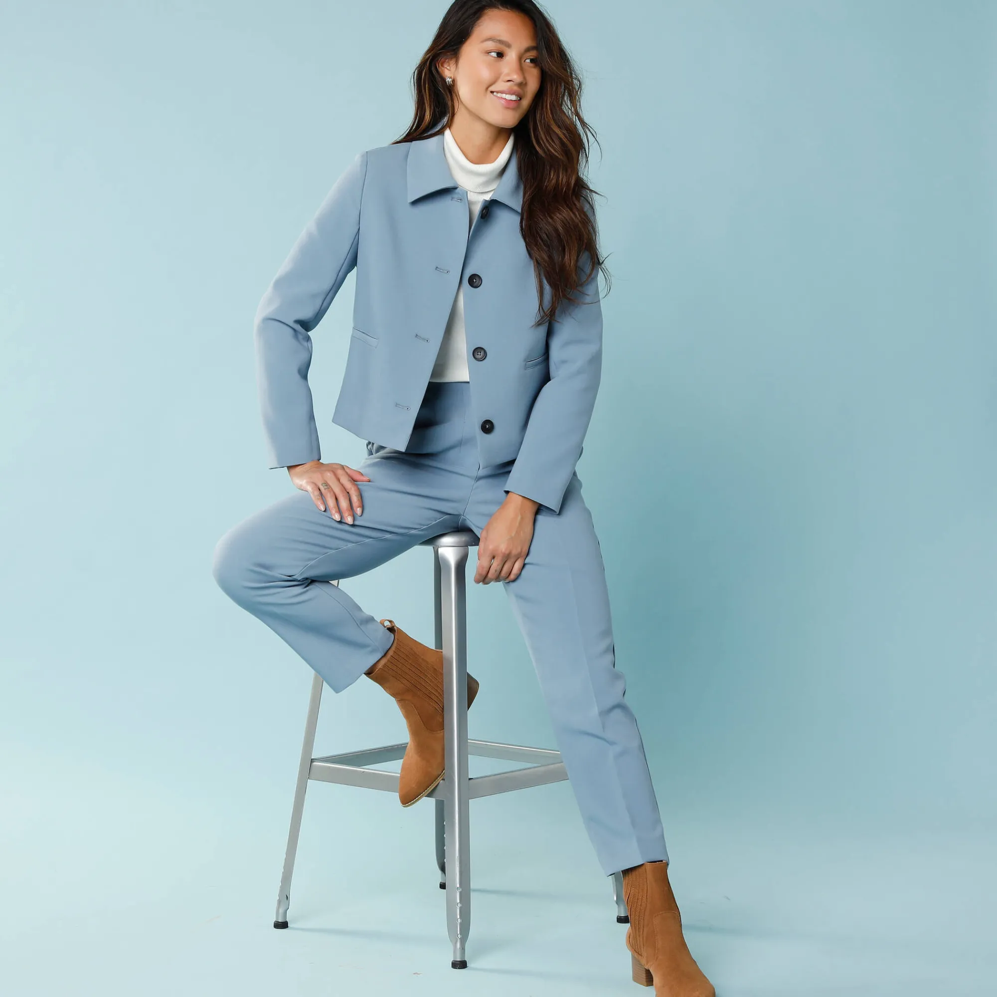Jas En Mantel<Blancheporte Effen korte blazer, kleine lengtes leigrijsblauw