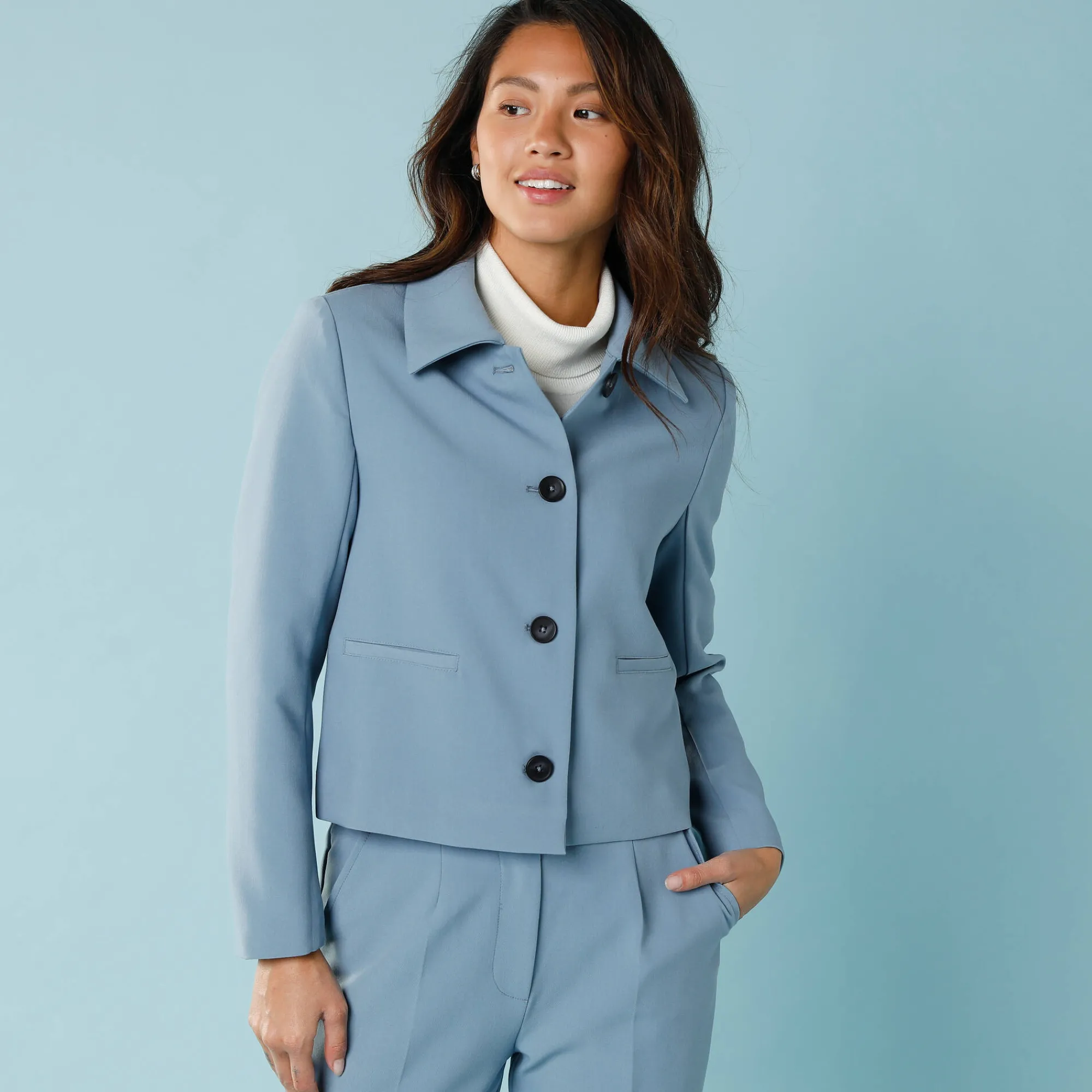 Jas En Mantel<Blancheporte Effen korte blazer, kleine lengtes leigrijsblauw