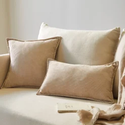 Kussen<Blancheporte Effen kussen in ribvelours beige