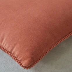 Kussen<Blancheporte Effen kussen in velours met fantasieafwerking terracotta