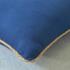 Kussen<Blancheporte Effen kussen met juten biesje blauw
