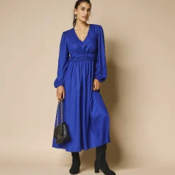 Feestoutfits Dames|Jurk<Blancheporte Effen lange jurk, fantasietailleband blauw