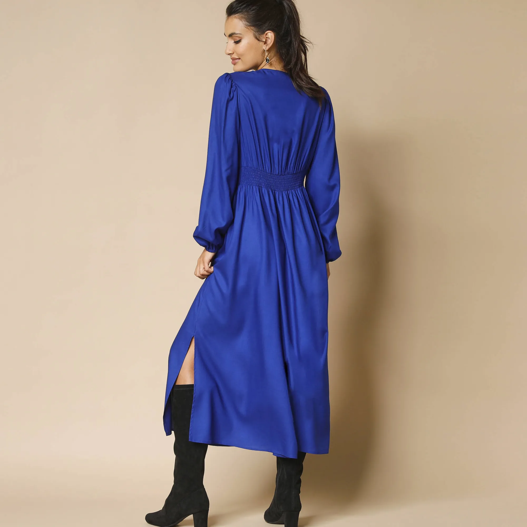 Feestoutfits Dames|Jurk<Blancheporte Effen lange jurk, fantasietailleband blauw