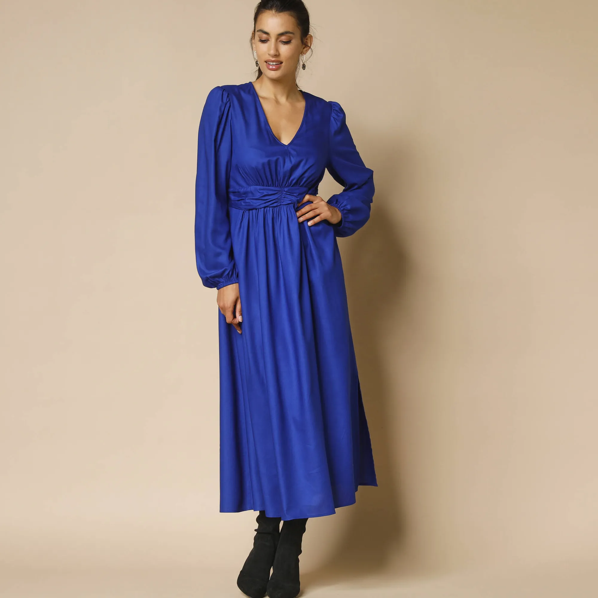 Feestoutfits Dames|Jurk<Blancheporte Effen lange jurk, fantasietailleband blauw
