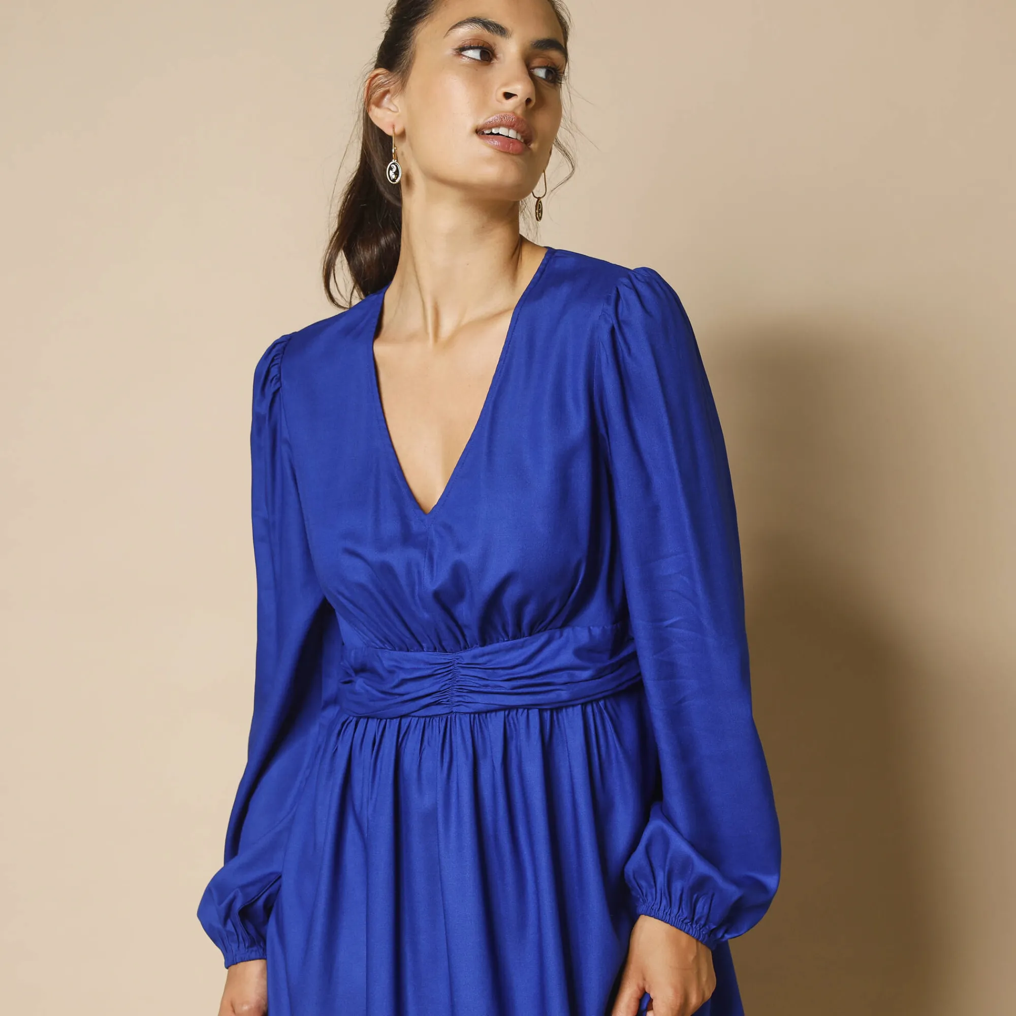 Feestoutfits Dames|Jurk<Blancheporte Effen lange jurk, fantasietailleband blauw