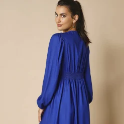 Feestoutfits Dames|Jurk<Blancheporte Effen lange jurk, fantasietailleband blauw