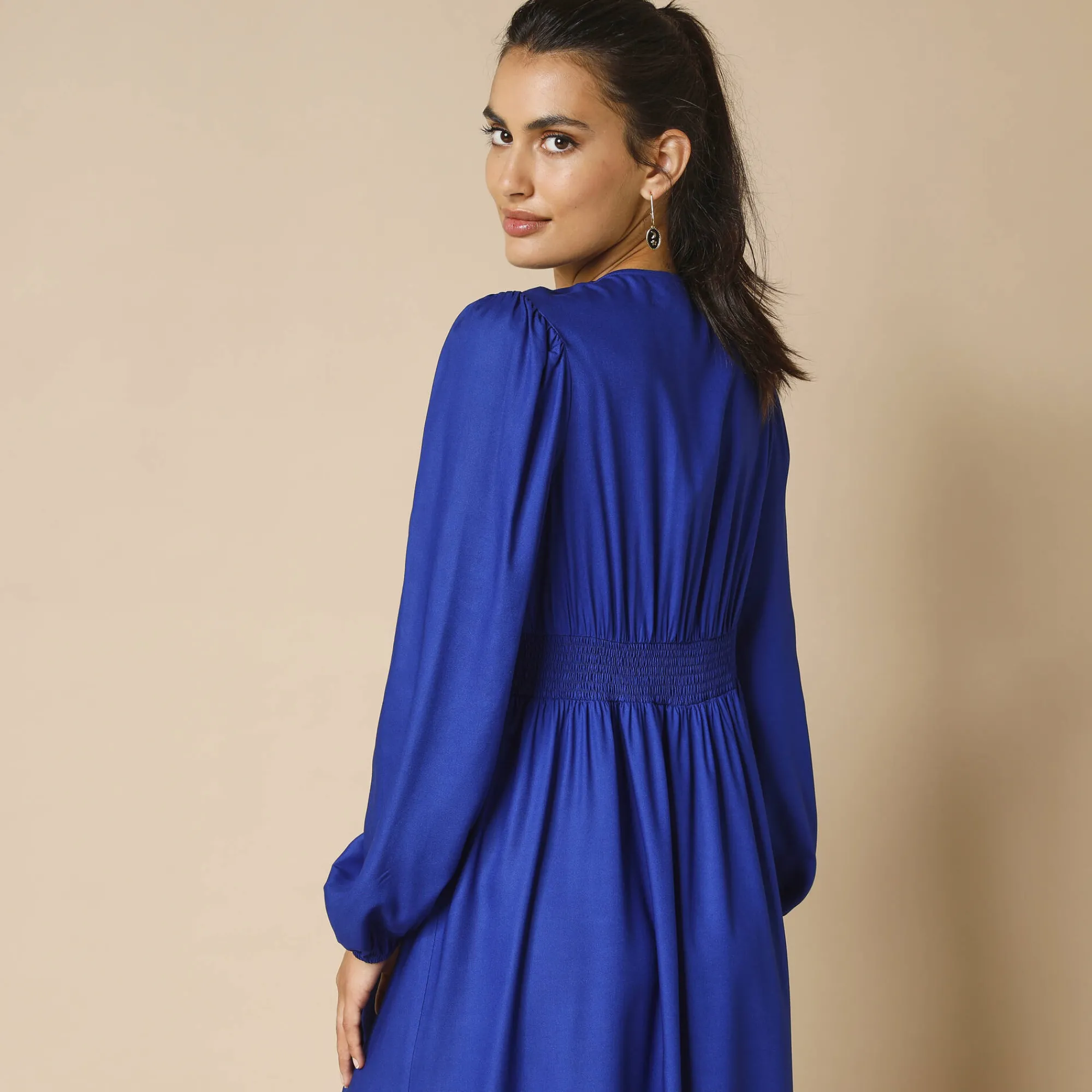 Feestoutfits Dames|Jurk<Blancheporte Effen lange jurk, fantasietailleband blauw