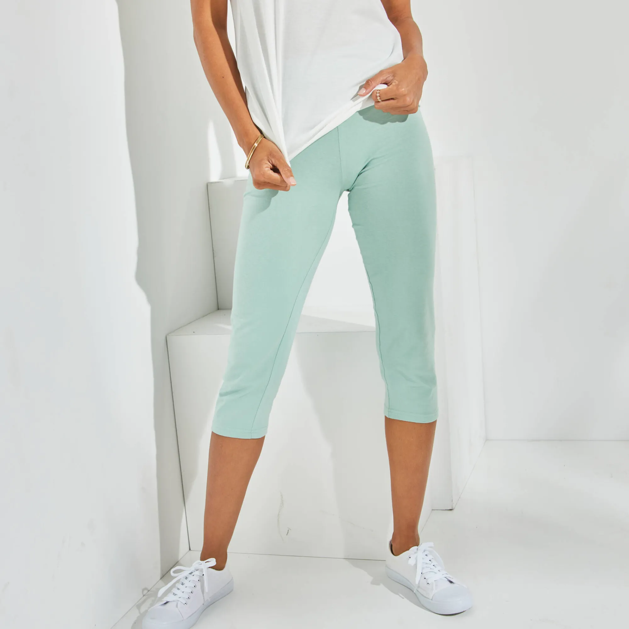 Legging<Blancheporte Effen 3/4-legging in stretchtricot lichtgroen