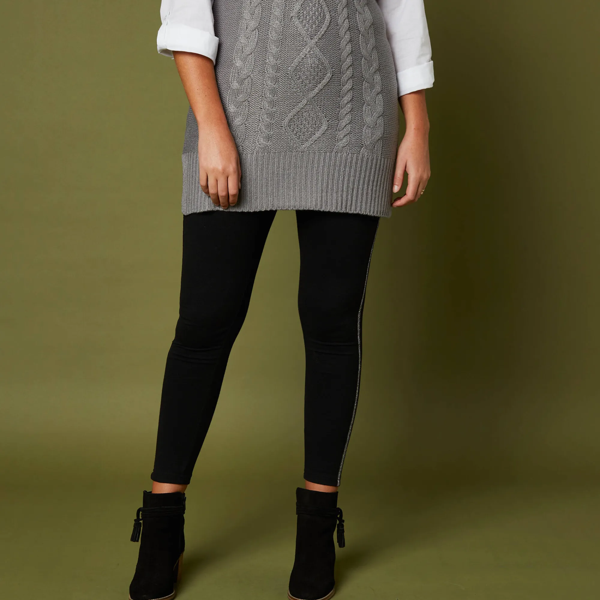 Legging<Blancheporte Effen legging met glanzende baan zwart
