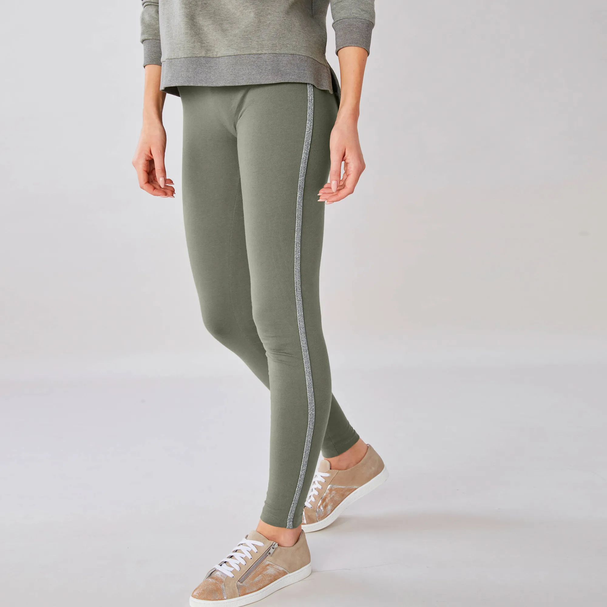 Legging<Blancheporte Effen legging met glanzende baan kaki
