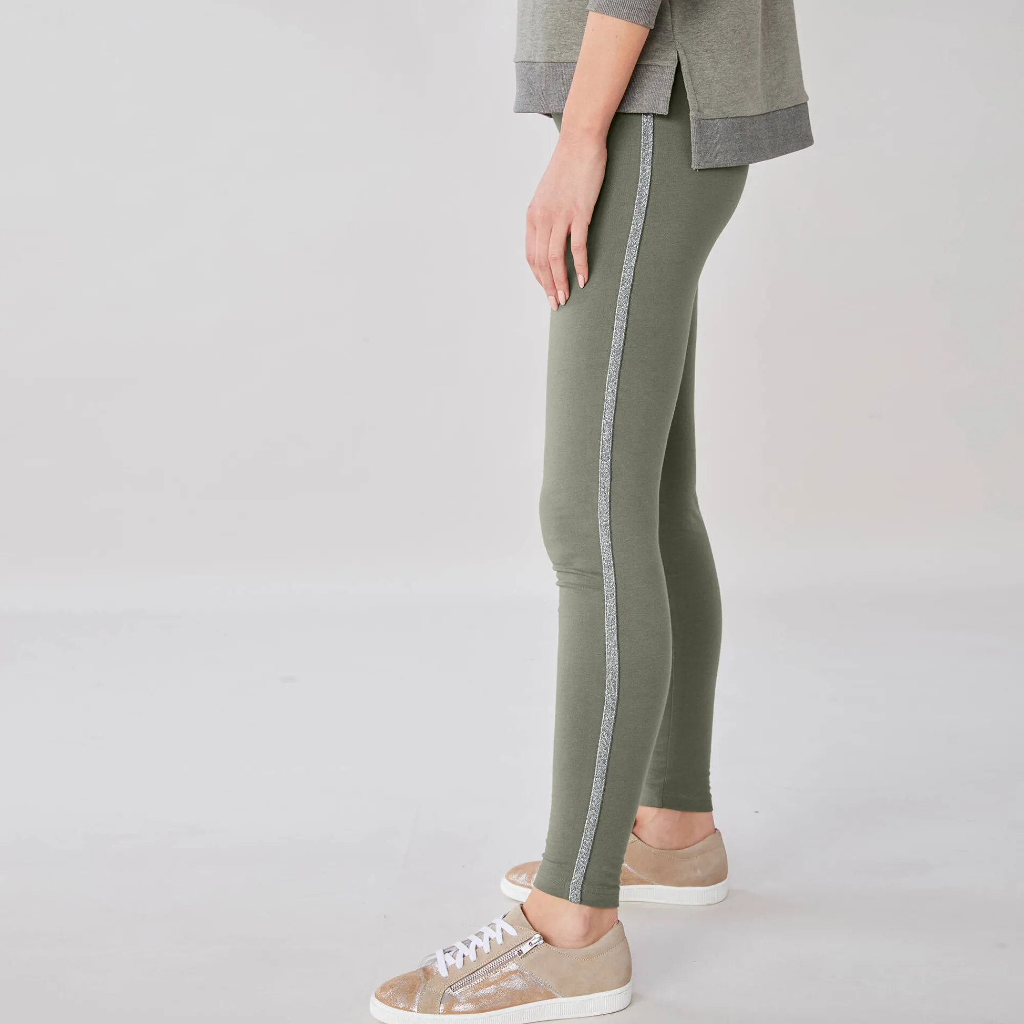 Legging<Blancheporte Effen legging met glanzende baan kaki