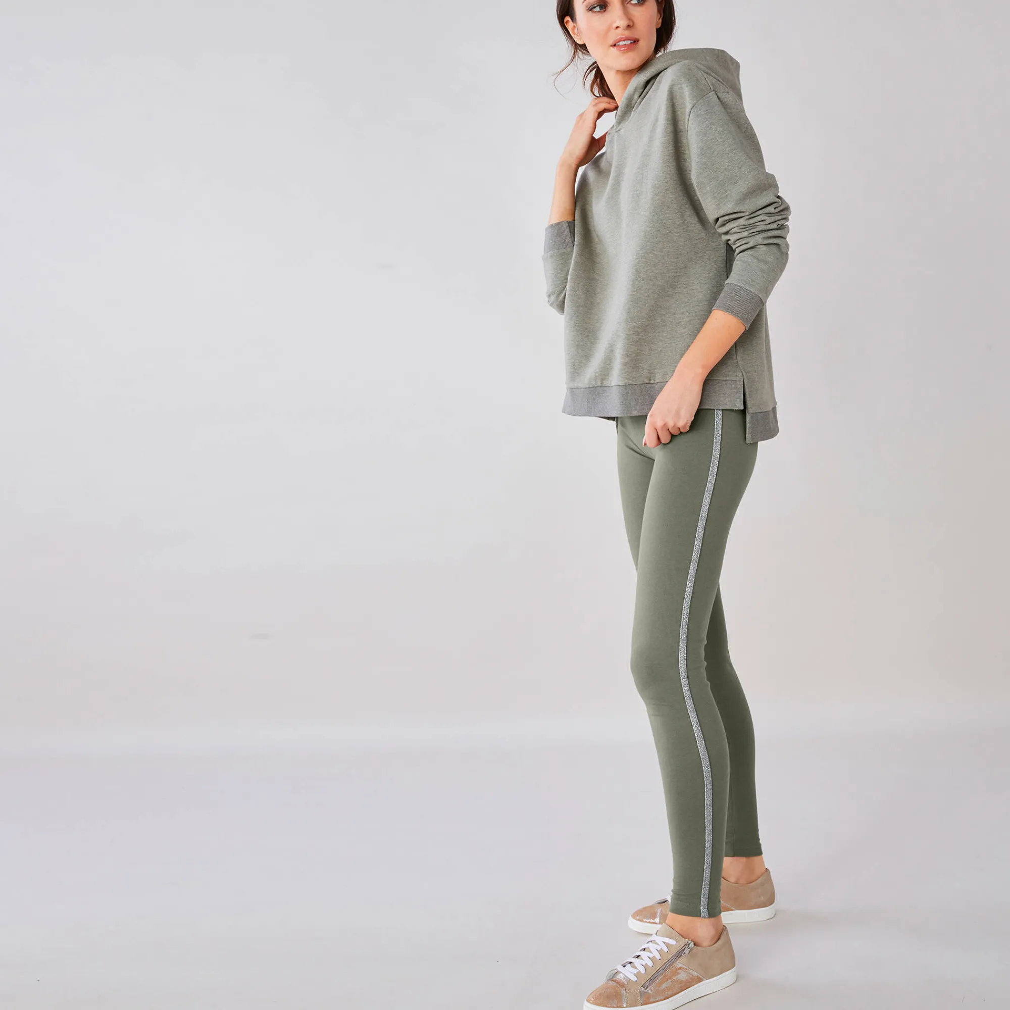 Legging<Blancheporte Effen legging met glanzende baan kaki
