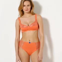 Slip En Shorty<Confidence Lingerie Effen maxislip in kant en katoen Tropea - set van 4 blauw + koraal