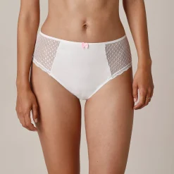 Slip En Shorty<Confidence Lingerie Effen maxislip in kant en katoen Tropea - set van 4 wit + poeder