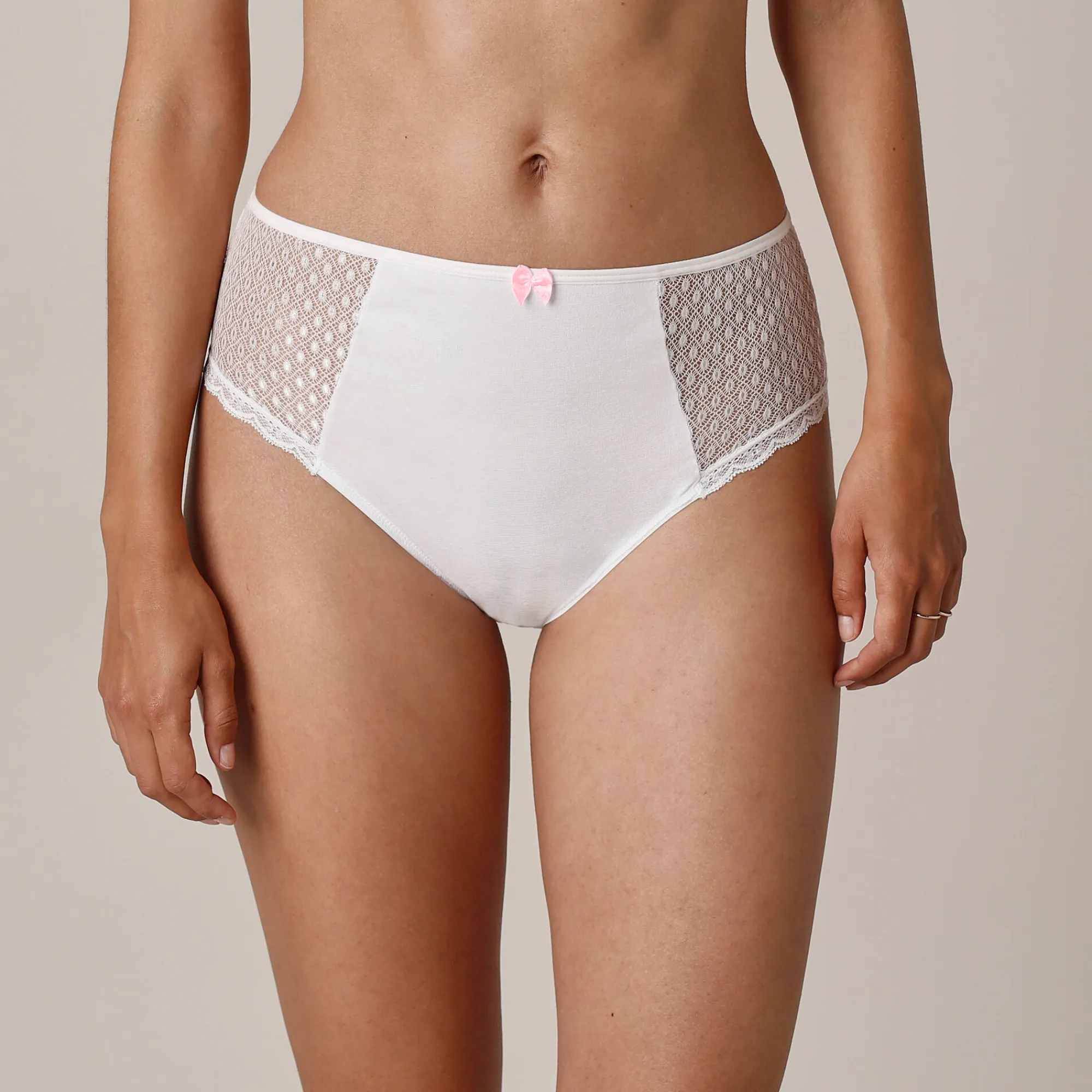 Slip En Shorty<Confidence Lingerie Effen maxislip in kant en katoen Tropea - set van 4 wit + poeder