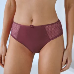 Slip En Shorty<Confidence Lingerie Effen maxislip in katoen en kant Coria - set van 2 bordeaux