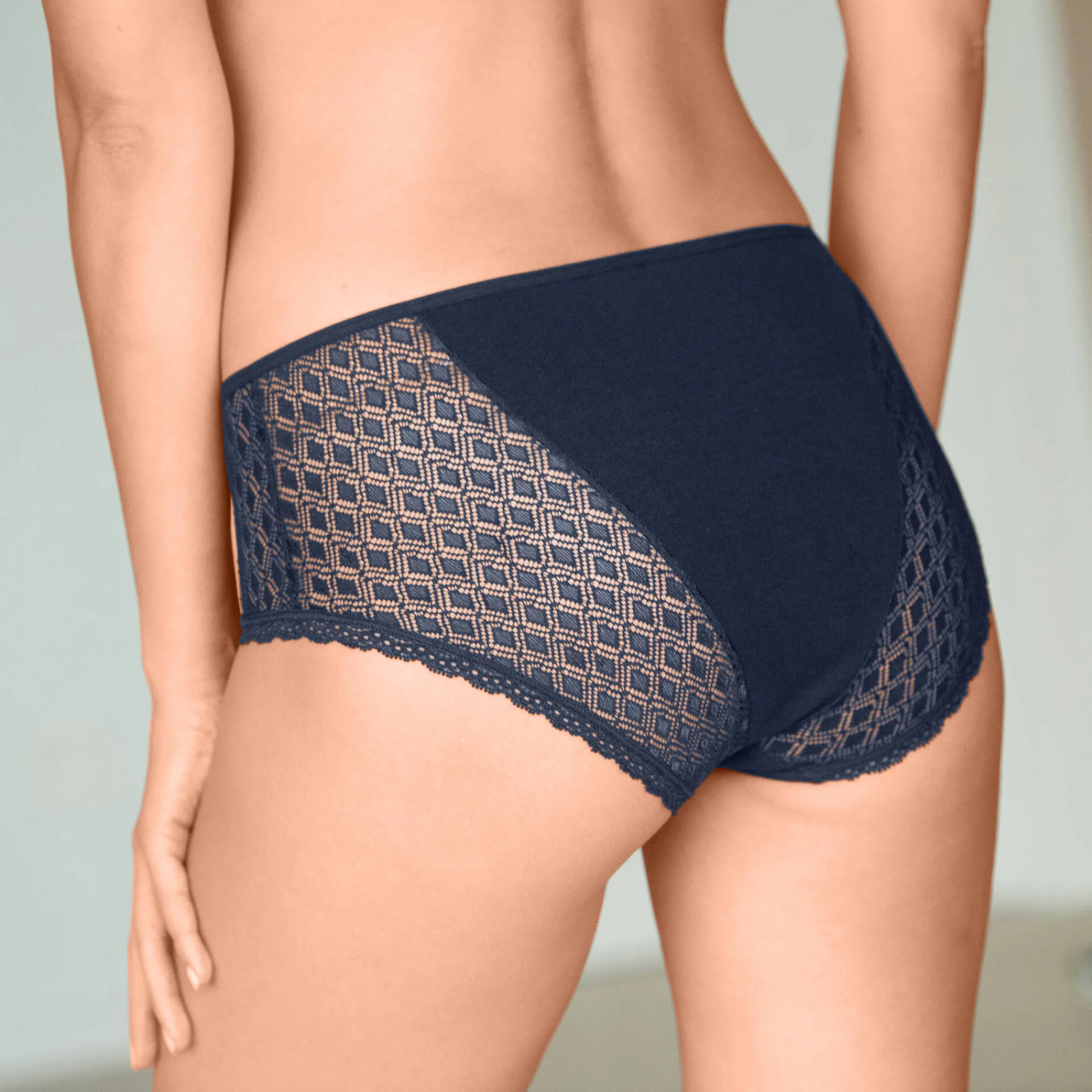 Slip En Shorty<Confidence Lingerie Effen maxislip in katoen en kant Coria - set van 2 marine