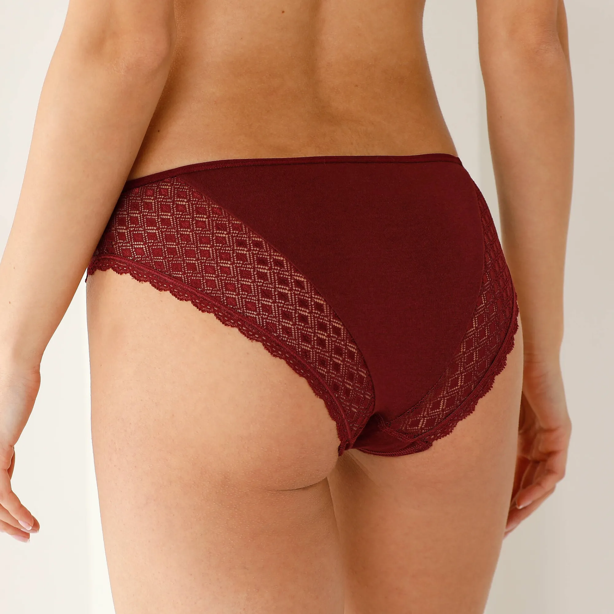 Slip En Shorty<Confidence Lingerie Effen midislip in katoen en kant Coria - set van 2 bordeaux