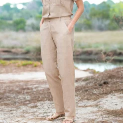 Broek<Blancheporte Effen mom fit broek in katoen-linnen beige